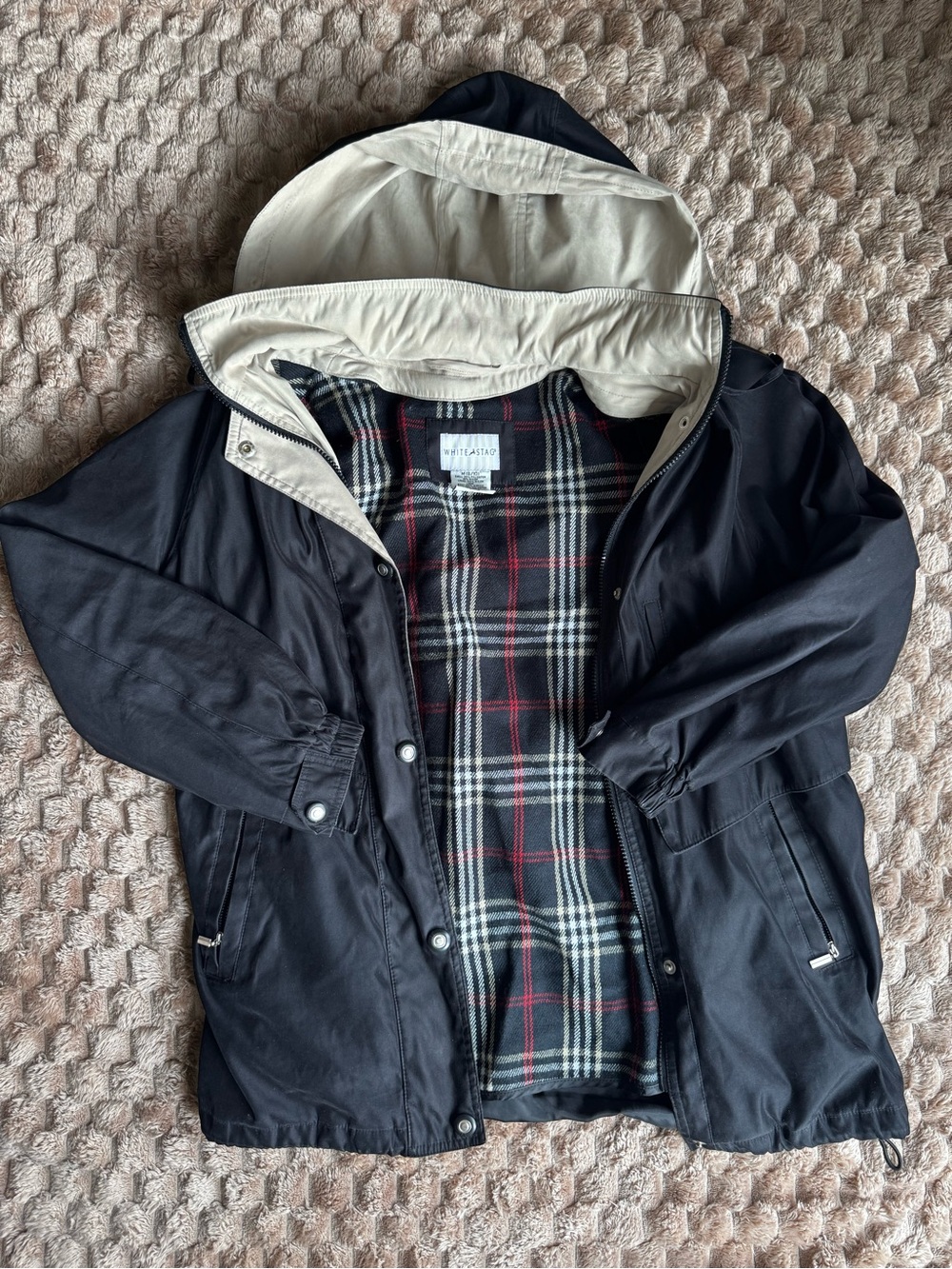 White Stag Hooded Jacket M 8/10 Black Plaid Lined Untility